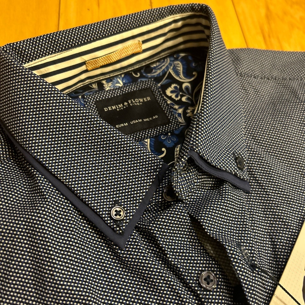 NWT Denim & Flower Men’s Cotton Long Sleeve Cotton Button Down Dress Shirt - Picture 8 of 10